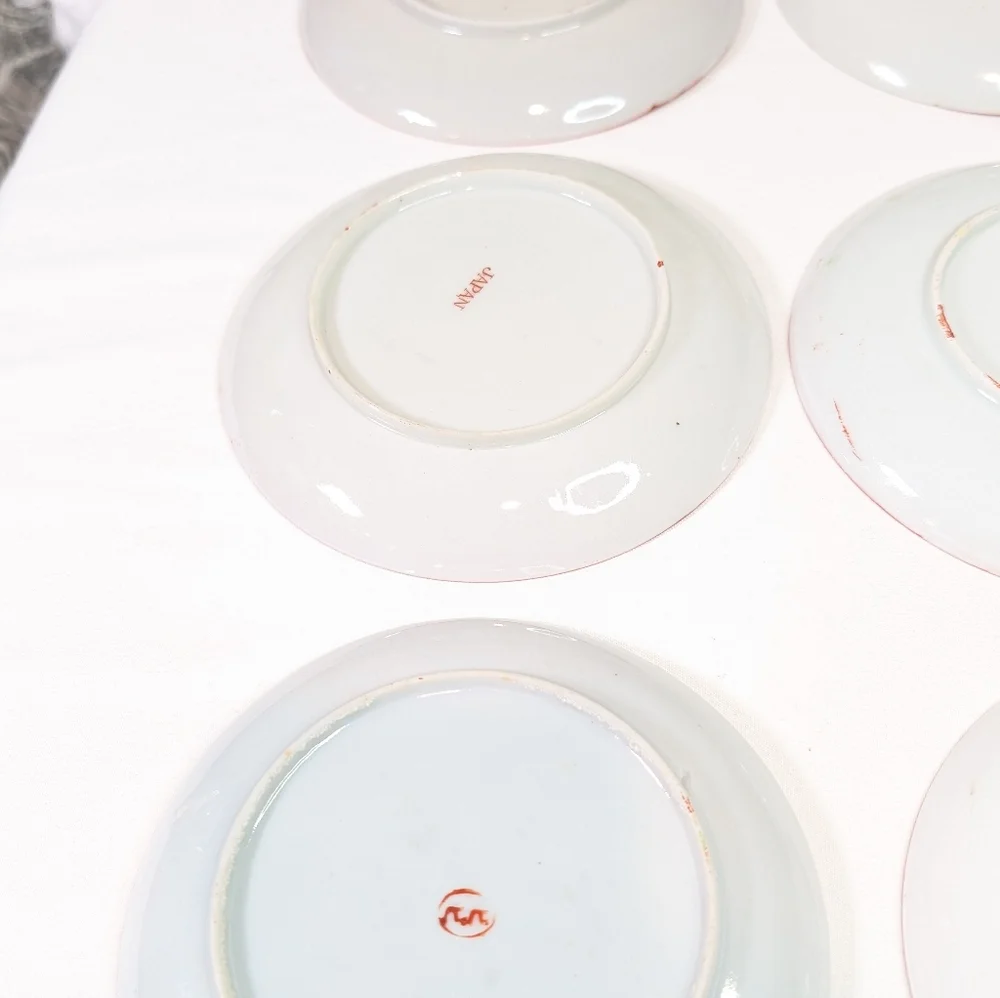 Vintage Japanese Kutani Porcelain Hand Painted Plates Set Of 7